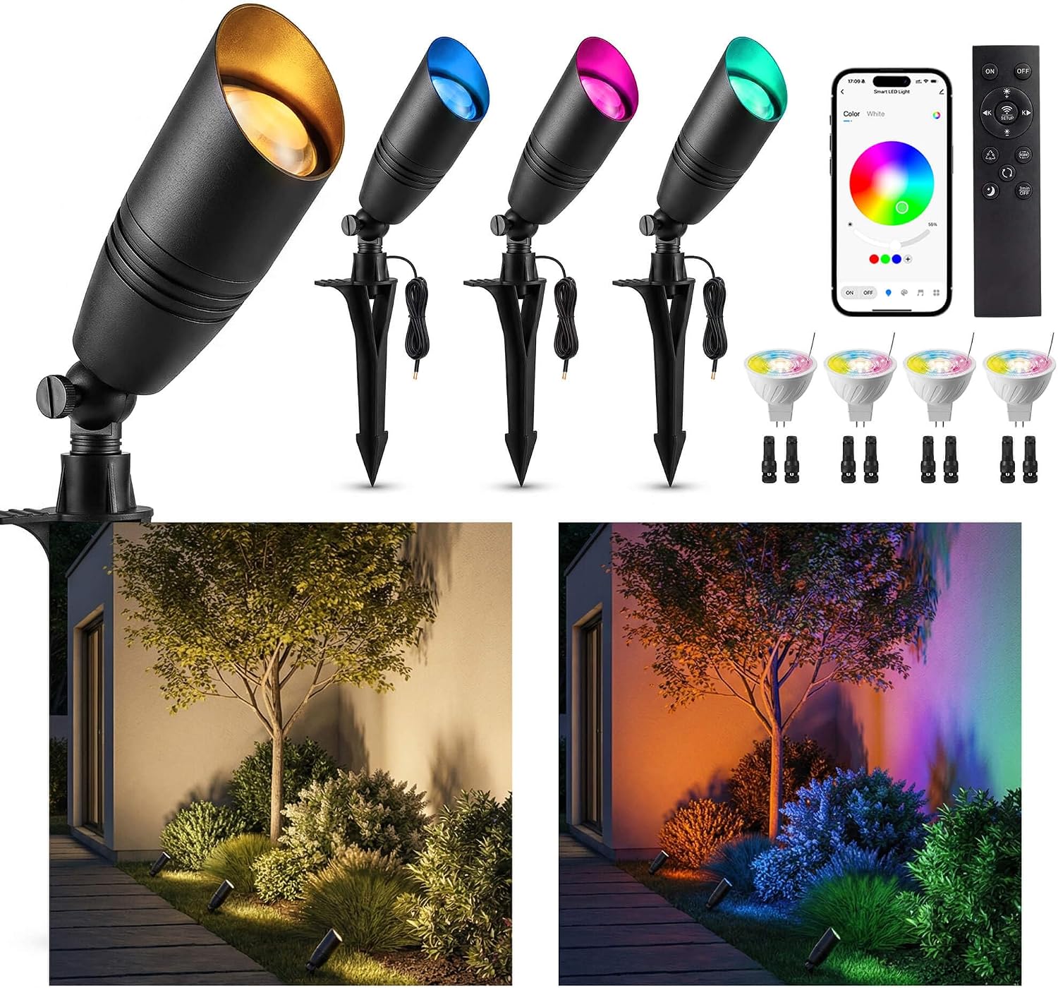 Outdoor Spotlight - Projecteurs paysagers extérieurs basse tension RGBCW
